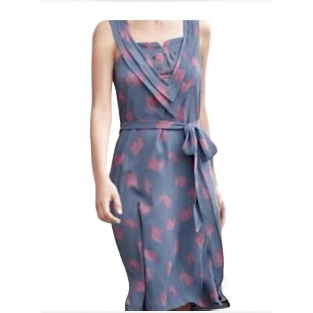 Girls from Savoy Anthropologie Blue Pink Floral Pleated V-Neck Midi Dress Size 4